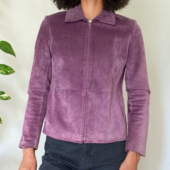 CHARTER CLUB purple suede jacket-US small/2 - Picture 2 of 6